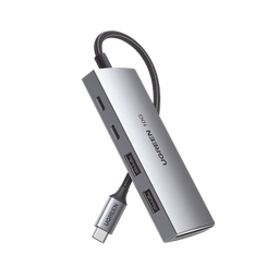 [30758] HUB USB-C 3.2 4 en 1 | 2 Puertos USB-C 3.2 (10 Gbps) | 2 Puertos USB-A 3.2 (10 Gbps) |  Admite OTG | Compatible con MacBook, Chormebook, iMac, iPad Pro, iOS, Windows, Mac OS, Android | Carcasa de Aluminio | Nylon Trenzado. | 30758