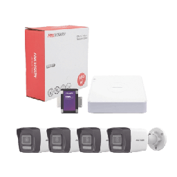 [KIT4MP/4B/1TB] Kit IP 4 Megapixel / NVR de 4 Canales con 4 Puertos PoE / 4 Cámaras IP Bala Dual Light (IR + Luz Blanca) con Microfono Integrado y ACUSENSE Lite para Exterior/ Bobina de Cable de 100 mts / SSD de 1 TB | KIT4MP/4B/1TB