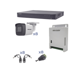 [KH1080P8BW] KIT TurboHD 1080p / DVR 8 Canales / 8 Cámaras Bala (exterior 2.8 mm) / Transceptores / Conectores / Fuente de Poder Profesional hasta 15 Vcc para Larga Distancia | KH1080P8BW