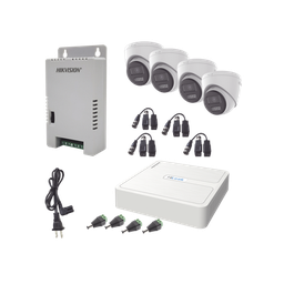 [HL-1080P-4E-TWA] Kit HiLook Audio Bidireccional TurboHD 1080p / DVR 4 Canales / 4 Cámaras Eyeball (Exterior) con Bocina y Microfóno Integrado / 1 Fuente de Poder / Accesorios | HL-1080P-4E-TWA